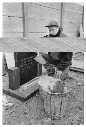 Bij het Centrum vrouwen vakopleiding leert een vrouw het vak steenhouwer. 1995