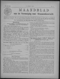 Maandblad van de Vereeniging voor Vrouwenkiesrecht  1918, jrg 22, no 1 [1918], 1