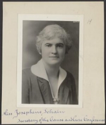 Portret van Josephine Schain (1886-1972), de secretaris van de Conference on the Cause and Cure of War 1925 ?