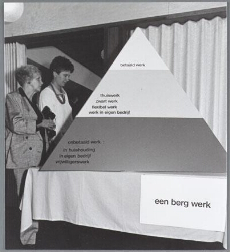 Stand en werkgroep tijdens een symposium van de Plattelandsvrouwen. 1987