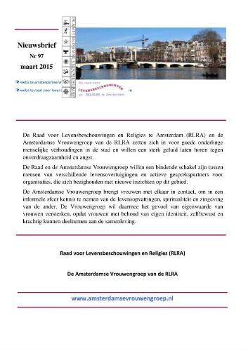 Nieuwsbrief van de vrouwengroep en de Raad voor  Levensbeschouwingen en Religies te Amsterdam [2015]