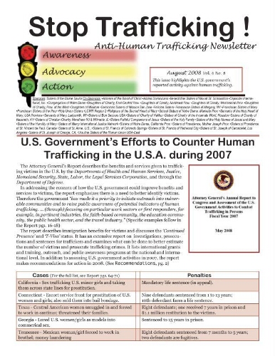 Stop trafficking! Anti-human trafficking newsletter [2008], 8 (Aug)