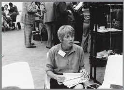 Gedelegeerde in gesprek tijdens de VN-Vrouwenconferentie in Denemarken. 1980
