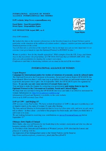 IAW newsletter [2009], 8 (August)