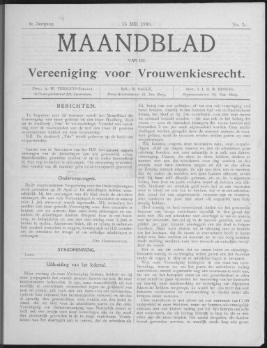 Maandblad van de Vereeniging voor Vrouwenkiesrecht  1900, jrg 4, no 5 [1900], 5