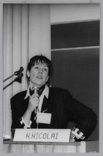 Nelleke Nicolaï tijdens het International Congress on Mental Health Care for Women 1988