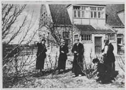 De tuinbouwschool voor meisjes 'Huis te Lande' te Rijswijk: de leerlingen aan het snoeien. 1917