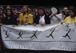Jongeren-demonstratie tijdens de vierde VN-Vrouwenconferentie. 1995