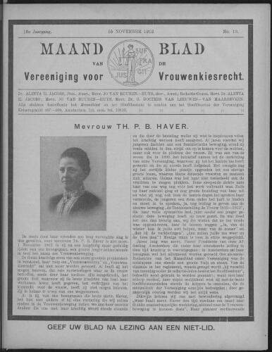 Maandblad van de Vereeniging voor Vrouwenkiesrecht  1912, jrg 16, no 13 [1912], 13