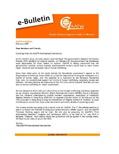 GAATW E-Bulletin [2010], February