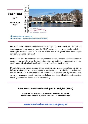 Nieuwsbrief van de vrouwengroep en de Raad voor  Levensbeschouwingen en Religies te Amsterdam [2012]