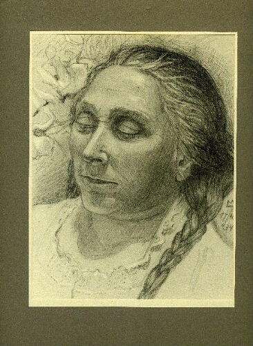 Foto van een tekening van Martina Kramers (1863-1934) op haar doodsbed. 1934