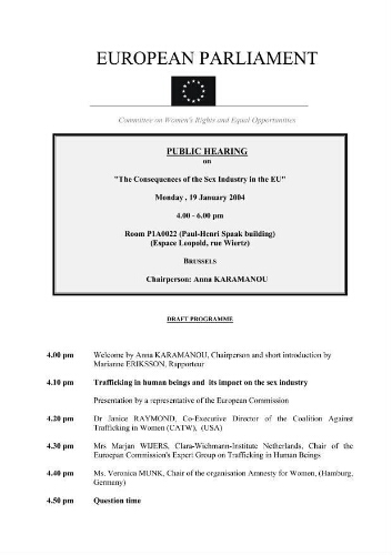 Public hearing on 'The consequences of the sex industry in the EU', Monday 19 January 2004, Brussels