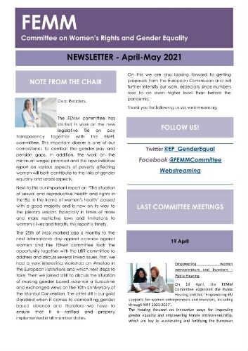 FEMM newsletter [2021], April-May