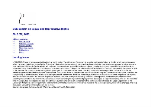 CEE Bulletin on sexual and reproductive rights [2008], 6 (62)