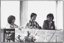 Landelijk congres 'Lesbies Gezond' met dagvoorzitster Marjo Meijer. 1983