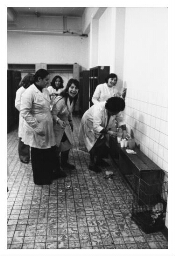 Joegoslavische fabrieksarbeiders in zuurwarenfabriek Luijks. 1977