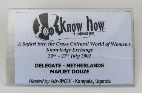 Badge Delegate Netherlands Marjet Douze. 'Know How Conference 2002'