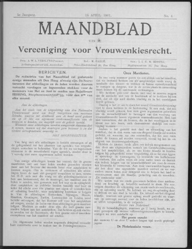 Maandblad van de Vereeniging voor Vrouwenkiesrecht  1901, jrg 5, no 4 [1901], 4