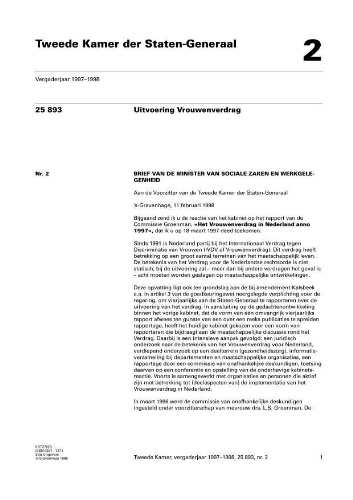 Kabinetsreactie op het rapport Groenman, 'Het Vrouwenverdrag in Nederland anno 1997'