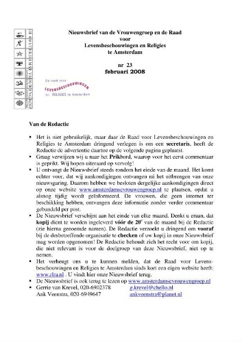 Nieuwsbrief van de vrouwengroep en de Raad voor  Levensbeschouwingen en Religies te Amsterdam [2008]