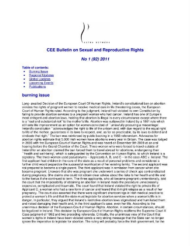 CEE Bulletin on sexual and reproductive rights [2011], 1 (92)