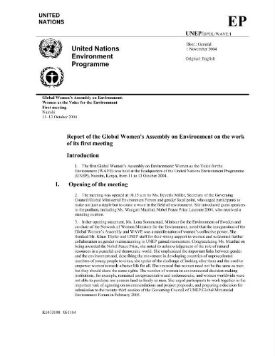 Report of the Global Women's Assembly on Environment on the work of its first meeting