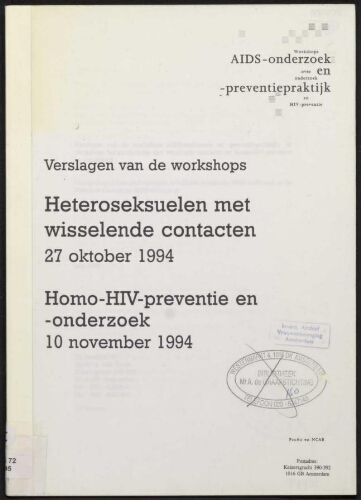 Verslagen van de workshops AIDS-onderzoek en -preventiepraktijk