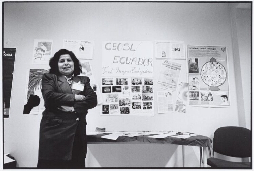 Ecuadoraanse afgevaardigde op het congres van het Internationaal Verbond van Vrije Vakverenigingen met als thema: 'De wereld door gelijkheid'. 1994