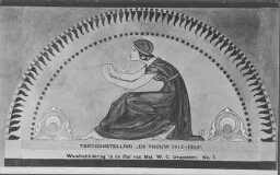 Briefkaart van een muurschildering in de hal van mej. W.C. Drupsteen no. 7 op Tentoonstelling ''De Vrouw 1813-1913''