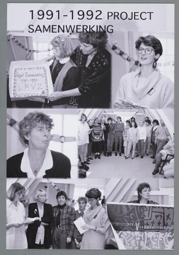 Fotocollage van het project 'Samenwerking' Boven van links naar rechts: Lia van der Laan (i.v.m 1992
