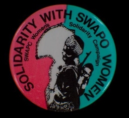 'solidarity with swapo women'. Button
