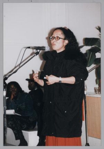 Emilia Pires, Oost-Timorese spreekster tijdens de Zamicasa (inloopcafé van Zami) met als thema Indonesië 1998