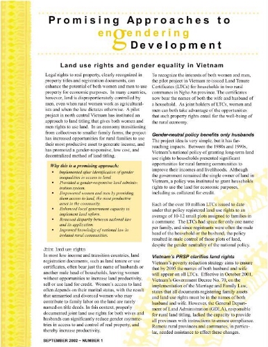 Promising approaches to engendering development [2003], September