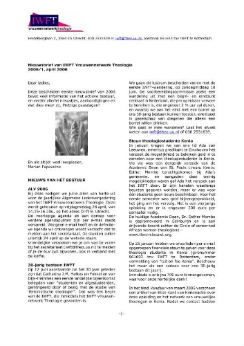 Nieuwsbrief van IWFT Vrouwennetwerk Theologie [2006], 1 (april)