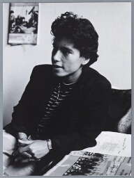 Portret van Caroline Damwijk, divisie directeur Intres Media. 1986