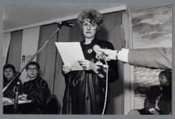 Presentatie 'Hoerenboek' door prostituee-vakbond De Rode Draad 1987