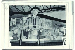 Decor van de stand met het Verzetskruis en voorpagina's van illegale kranten op de afdeling 'De vrouw in de oorlog' van de tentoonstelling 'De Nederlandse Vrouw 1898-1948' 1948