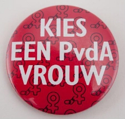 Button. ' Kies een PvdA Vrouw'.