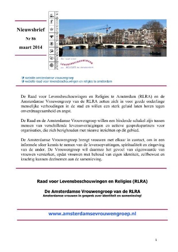 Nieuwsbrief van de vrouwengroep en de Raad voor  Levensbeschouwingen en Religies te Amsterdam [2014]