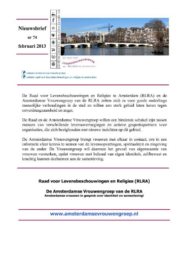 Nieuwsbrief van de vrouwengroep en de Raad voor  Levensbeschouwingen en Religies te Amsterdam [2013]