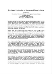 The Hague declaration on women and peace-building