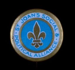 Button. 'St. Joan's Social & Political Alliance'.