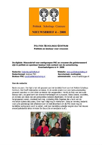 Politieke scholing voor vrouwen nieuwsbrief [2008], December