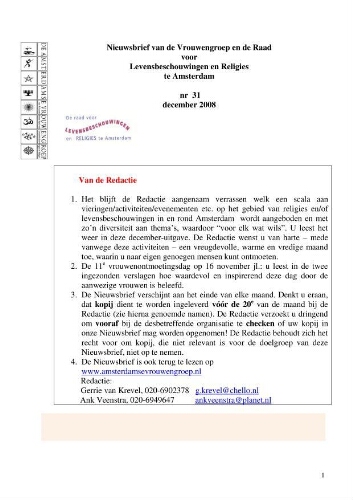 Nieuwsbrief van de vrouwengroep en de Raad voor  Levensbeschouwingen en Religies te Amsterdam [2008]