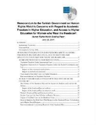 Memorandum to the Turkish government on human rights watch’s concerns with regard to academic freedom in higher education, and access to higher education for women who wear the headscarf