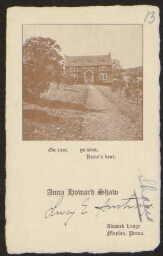 Zicht op het huis van reverend Anna Howard Shaw 191?
