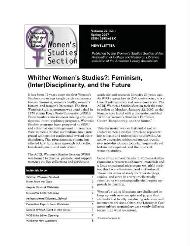 Women's Studies Section Newsletter [2007], 1 (Spring)