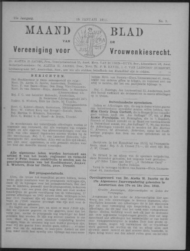 Maandblad van de Vereeniging voor Vrouwenkiesrecht  1911, jrg 15, no 3 [1911], 3