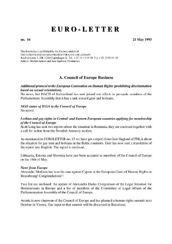 Euro-letter [1993], 16 (May)